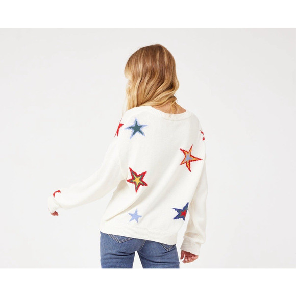 Rails Perci Multicolor Multi Star Sweater Small Crewneck Knit Cashmere Cotton - Picture 4 of 9